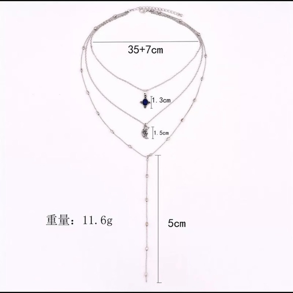 Moon Blue Stone 3-Strand Silver Alloy Necklace - Picture 5 of 7